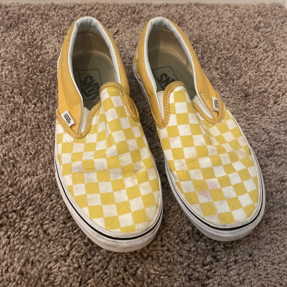 Checkered board slip on vans